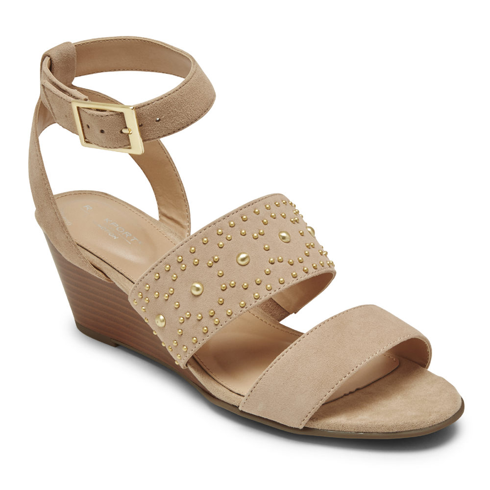 Rockport Sandals For Womens Beige - Total Motion Taylor Studded - TU6034597